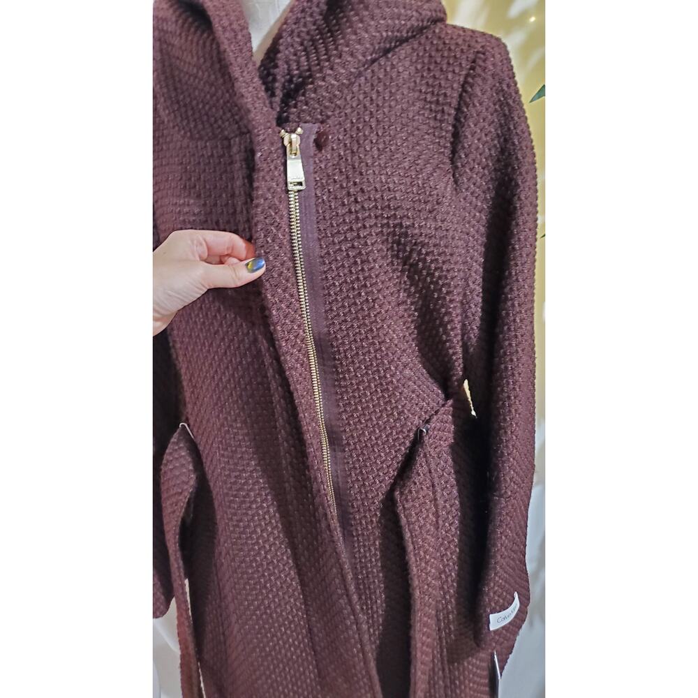Calvin Klein NWT Woven Belted Hooded Zip Mid Length Coat Womens Size XL Plum - Picture 8 of 15
